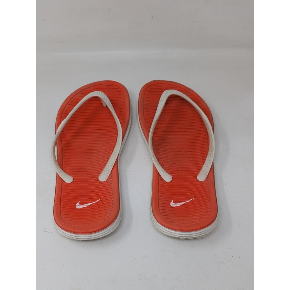 Nike Solarsoft Women's Thong 2 Flip Flop Sandals Size 6 Orange White Athletic - Picture 3 of 6
